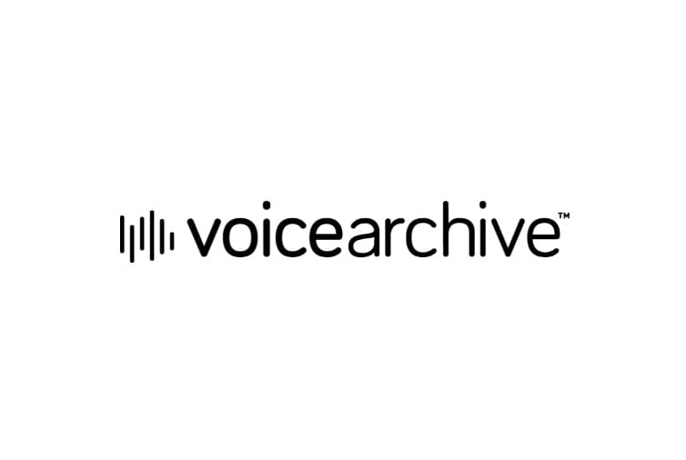 voicearchive logo: black waveform icon beside the wordmark with a trademark symbol, all in black on white