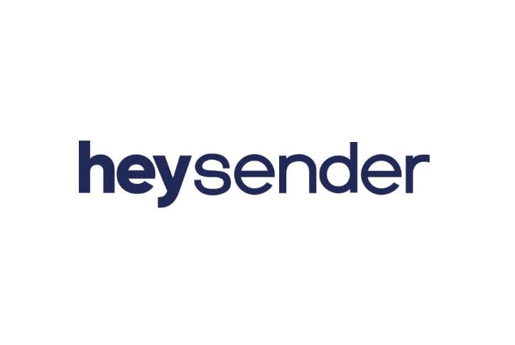 heysender wordmark in dark navy lowercase letters on a white background
