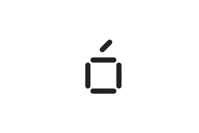 Abstract square icon formed by rounded black strokes with a short diagonal mark above, on a white background