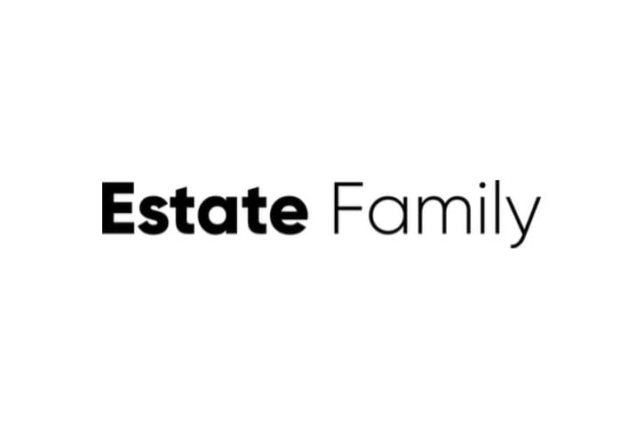 Estate Family wordmark: 'Estate' in bold black and 'Family' in light weight black lettering on a white background